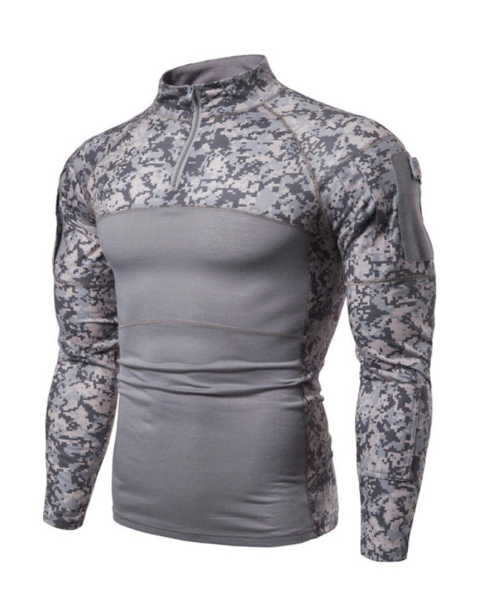 SHOPIQAT Men's Military Field Outdoor Elastic Fitness Camouflage Long Sleeve Zipper Pocket T-Shirt - Premium from shopiqat - Just $8.750! Shop now at shopiqat